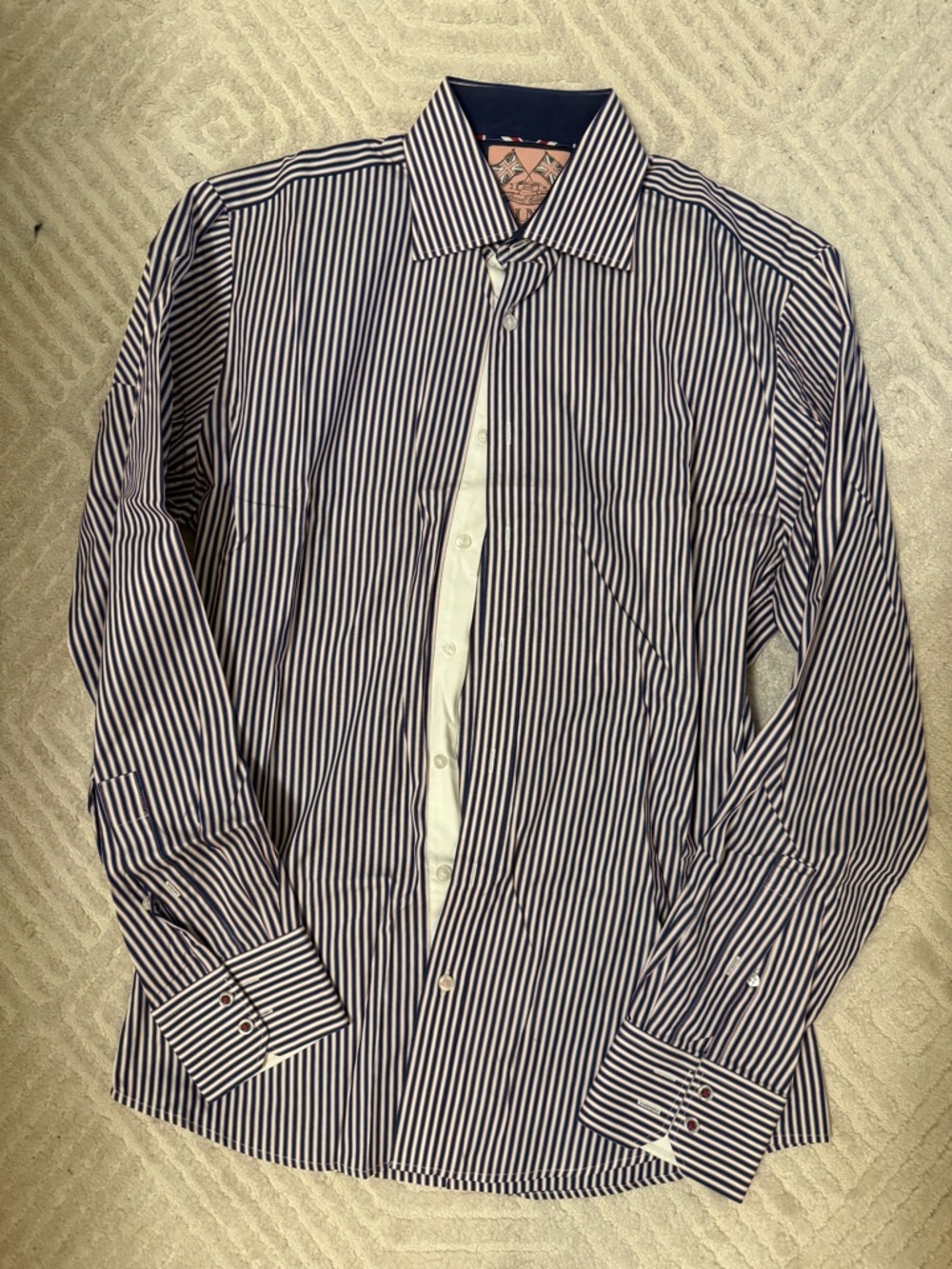 Thomas Pink Navy and White Striped Dress Shirt